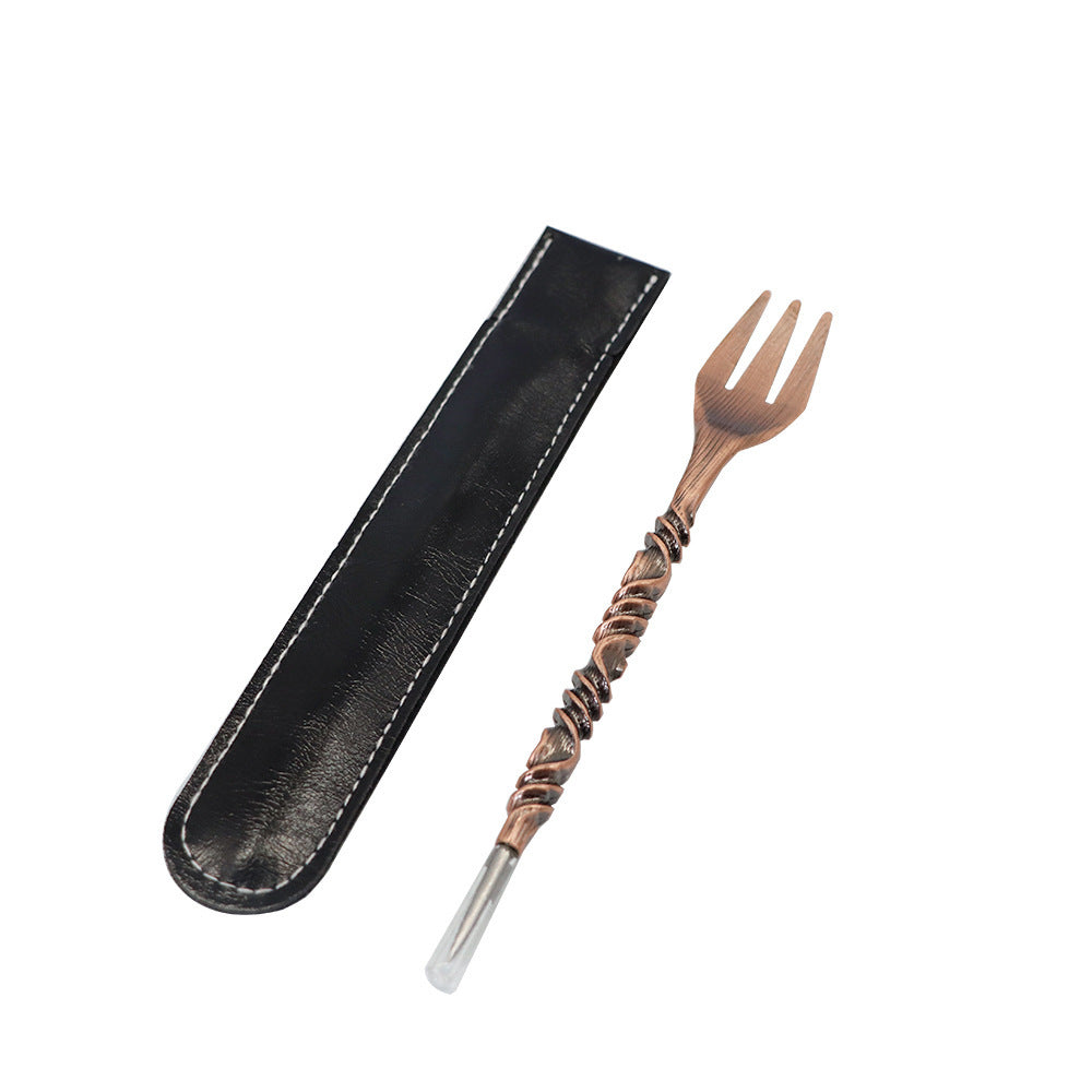 Metal Hookah Accessories Hookah Cream Fork Plus Teasing Needle Two-in-one Leather Packaging Cover